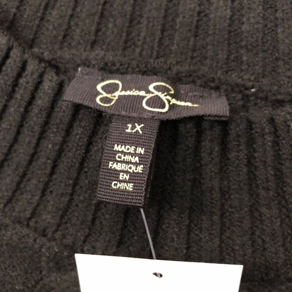 Jessica Simpson Womens Cable Knit Adena Sweater 1X Black Mock Neck Long Sleeeve - Picture 7 of 9